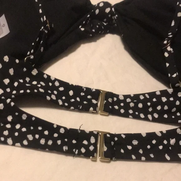 New Time and Tru Black and White Abstract Dots Double Knot Swim Top - Picture 7 of 9